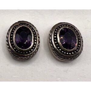 Sterling Silver Amethyst Earrings 925 Oval Bezel Rope Frame Stud